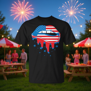 T-shirt Sexy Biting Dripping Lips avec drapeau américain pour le 4 juillet - Product Image 3