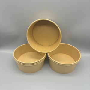 Conteneur d'emballage alimentaire avec impression de logo personnalisé, bols à salade en papier kraft avec couvercle en papier PP - Product Image 3
