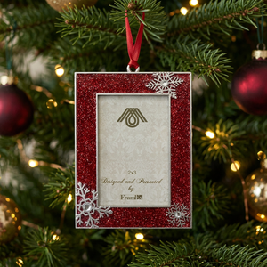 <b>MINI</b> SILVER <b>CHRISTMAS</b> DECORATIVE PAINTED METAL PHOTO FRAME ORNAMENT with RIBBON 2"x3" INDIVIDUAL WHITE BOX PACKAGING - Product Image 2