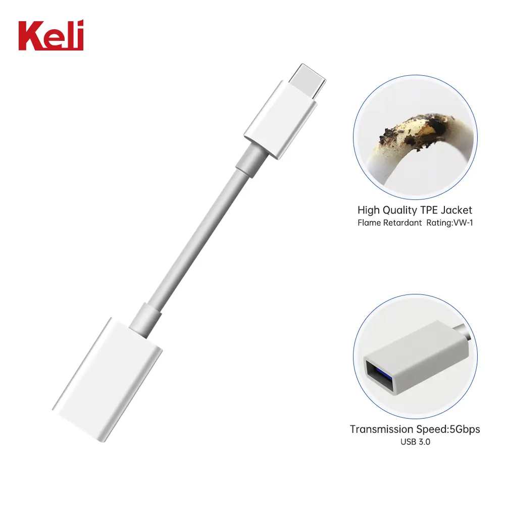 Keli USB Type C Male to USB 3.0 Female OTG Cable Thunderbolt3 Charging Usb-C Data Cable