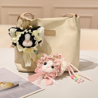 Porte-clés en peluche chat Lolita en dentelle, breloque de sac à dos, jouet anti-stress pour tenue de style doux et cadeau fantaisie pour filles