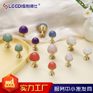Leedis French Style Colored Crystal <b>Cabinet</b> Knobs Brass Round Single Hole Drawer Handle For Furniture - Product Image 4