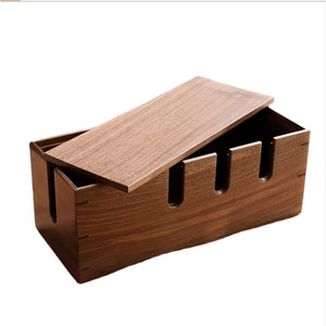 Boîte de rangement en bois pour gestion des câbles, organisateur de bureau durable, couleur unie, avec couvercle - Product Image 5