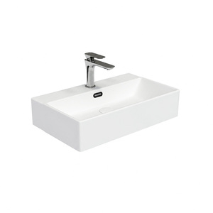 Lavabo Rectangular de Diseño Minimalista, Lavabo de Cerámica con Acabado Blanco Brillante para Hotel, Lavabo de Encimera con un Solo Orificio - Product Image 1