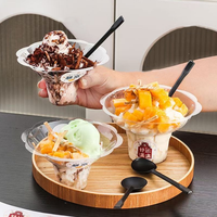 Usine en stock 320ml clair PET tasses en plastique Dessert crème glacée bol Transparent jetable fleur rasée glace neige cône tasse