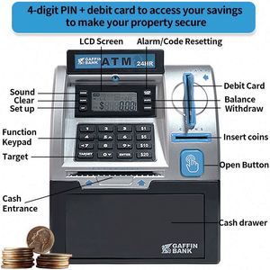 Electronic Mini ABS Bank Machine Fishboy Upgraded Power-Off <b>Memory</b> ATM Piggy Bank Toy for Kids Plastic Debit <b>Card</b> Storage - Product Image 5