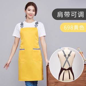 Adjustable Double Shoulder <b>Apron</b> Red Polyester Restaurant Bar Uniform With Pockets Cross Back Design - Product Image 2