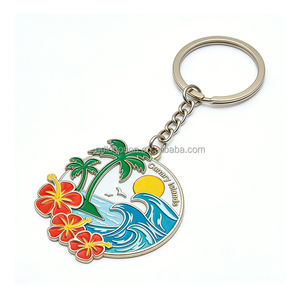 พวงกุญแจเคลือบโลหะแบบปรับแต่งได้ของที่ระลึกจากหมู่เกาะคานารี พร้อมลาย<span class=keywords><strong>ต้น</strong></span>ปาล์มและดอกชบา สไตล์สเปน ของที่ระลึกสำหรับการเดินทาง - Product Image 1