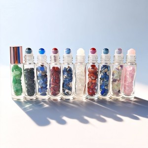 Pequeño frasco roll-on de lujo de 5ml 10ml de vidrio transparente rosa con bola de <span class=keywords><strong>piedras</strong></span> preciosas para perfume y aceites esenciales de 10ml - Product Image 4