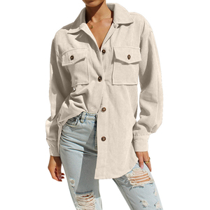 Aoyema manteaux en coton mélangé boutonné poches Blouses à manches longues Tops en <span class=keywords><strong>velours</strong></span> côtelé manches lanterne chemise <span class=keywords><strong>veste</strong></span> - Product Image 3