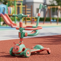 Trottinette pliable 3-en-1 pour bébé, hauteur réglable, 3 roues en PU, avec siège et poignée de poussée pour enfants, pour l'extérieur