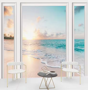 Papel pintado <span class=keywords><strong>de</strong></span> extensión visual 3D <span class=keywords><strong>ventanas</strong></span> mar playa paisaje murales - Product Image 4