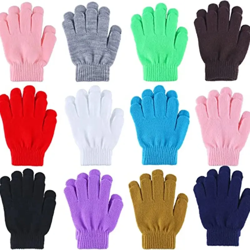 3 Pairs Kid Winter Magic Gloves Children Solid Color Stretchy Warm Gloves Boys or Girls Knit 5-10 Years Old