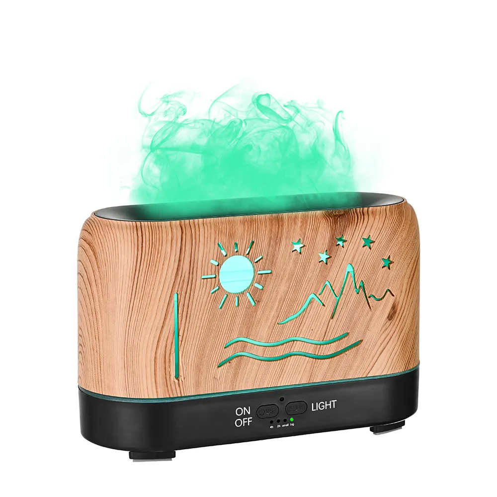 Humidificador de aire con efecto de llama, difusor de aceite esencial de aromaterapia de 250ml con simulación de iluminación de 7 colores, humidificador de llama de fuego