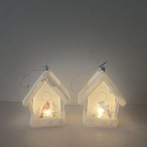 מיני קרמי בית שלג מיני עם ציפור תליון חג המולד קישוט קישוט מתנה קישוט - Product Image 1