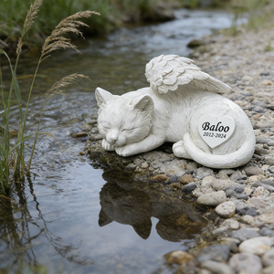 Placa de Resina Blanca Personalizada con Gatito Durmiendo con Alas en el Corazón, Regalo de Condolencia Personalizado para Amantes de los Gatos, Elegante Recuerdo de Mascota - Product Image 2