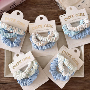 Venta al por mayor 3 uds bandas de pelo de satén para niñas de color azul estilo de moda Scrunchies accesorios diarios para el cabello para cola de caballo - Product Image 1