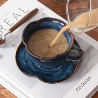 Ensemble tasse et soucoupe en céramique vintage avec glaçure de type Sakura japonaise pour latte art et café, vente en gros