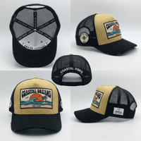Casquette Trucker en Maille Délavée en Daim avec Patch Tissé Personnalisé Bicolore et Graphique OEM, Fourniture d'Usine