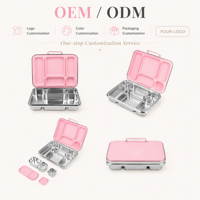 S005 Boîte à lunch mignonne à 5 compartiments en acier inoxydable 304 sans BPA, étanche, compatible micro-ondes, avec joint en silicone, chauffable, fabrication OEM