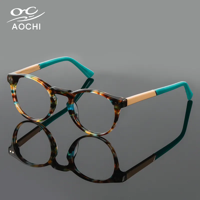 Aochi High Quality Unique Man Hand Made Acetate Optical Frame Retro Wholesale Handmade Glasses Acetate Eyewear Eyeglasses Frames