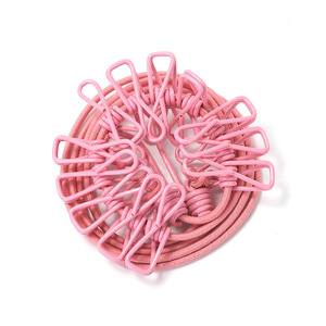 Portable Travel Clothesline With 12 <b>Clips</b> Elastic Clothespins Round Shape <b>Hook</b> Type Storage For Bedroom Living Room Desktop - Product Image 4