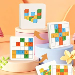 Puzzles de correspondance des couleurs, cubes de construction, raisonnement mathématique, logique, entraînement au QI pour enfants, jeu interactif de blocs par cartes - Product Image 6