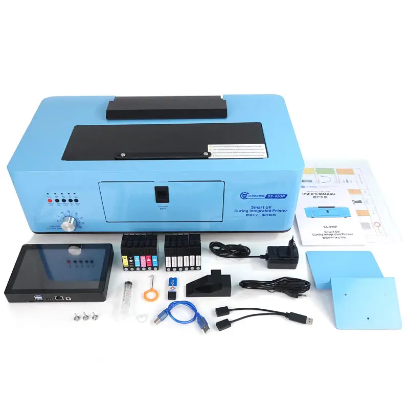 Sunshine SS-890P-impresora inteligente UV todo en uno A4, material de papel con revestimiento de cuero, PUV, PC, TPU, impresión en relieve HD, táctil de 8 pulgadas