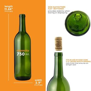 Bouteilles de vin en verre vert opaque de 750 ml, style <span class=keywords><strong>Bordeaux</strong></span>, lot de 12 bouteilles en verre vides pour le vin, la liqueur, la distribution - Product Image 4