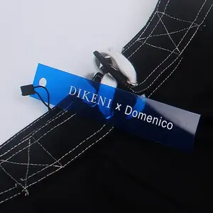 Logo de nom de sérigraphie personnalisé étiquette volante transparente de vêtements en PVC de couleur bleue avec oeillet - Product Image 2