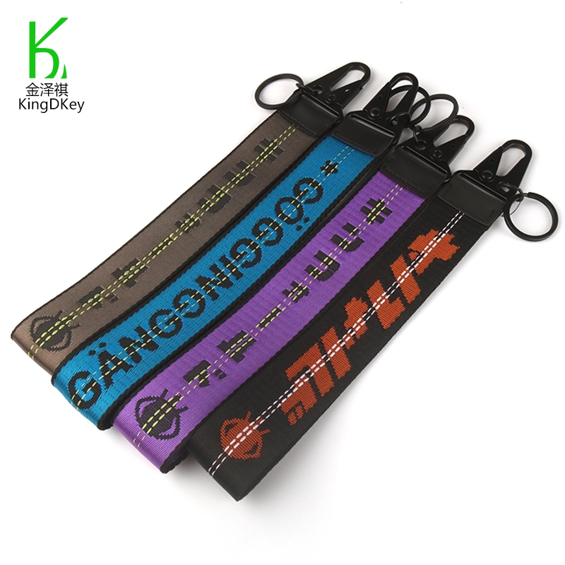 Индивидуальный короткий брелок двухсторонний швейный жаккардовый брендовый Пользовательский логотип Ремешок брелок