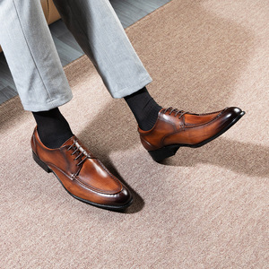 Vente directe d'usine, chaussures en cuir pour hommes, style britannique, chaussures habillées à lacets, cuir de vache véritable, bout rond, chaussures pour hommes - Product Image 2