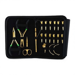 Gold Stainless Steel Hair Extension Tools Kits Microbeads Remover Closer <b>Plier</b> <b>Set</b> Thread Cutting Scissor Pulling 12pcs Loop - Product Image 1