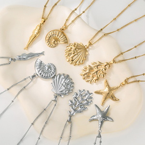 Collana Impermeabile in Acciaio Inossidabile PVD con Ciondolo <span class=keywords><strong>a</strong></span> Forma di Pesce, Conchiglia e Stella Marina con Catena di Perline per Gioielli da Festa - Product Image 2