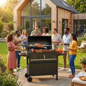 Barbecue au charbon de bois robuste pour l'extérieur <span class=keywords><strong>avec</strong></span> rôtissoire, barbecue portable pour les fêtes de jardin, le camping et la pêche - Product Image 3