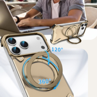 Funda Magnética de Aluminio sin Marco para iPhone 17 15 16 Pro Max con Protección de 360° °   Soporte de Anillo para PC, Panel Trasero a Prueba de Golpes