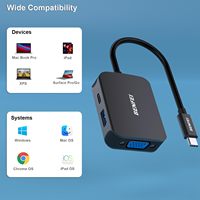 BENFEI USB C Hub 4-in-1 Berbahan Aluminium dengan Port USB C VGA/USB 3.0, Pengiriman Daya 60W, Kompatibel dengan Laptop MacBook Pro, Baru