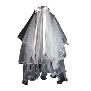 Velo <span class=keywords><strong>de</strong></span> novia blanco con perlas, accesorio para el cabello para bodas y despedidas <span class=keywords><strong>de</strong></span> <span class=keywords><strong>soltera</strong></span>, decoraciones para fiestas - Product Image 2