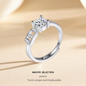 Letter <b>Ring</b> With Zircon Inlay Adjustable <b>Opening</b> Women's Jewelry Gift - Product Image 1