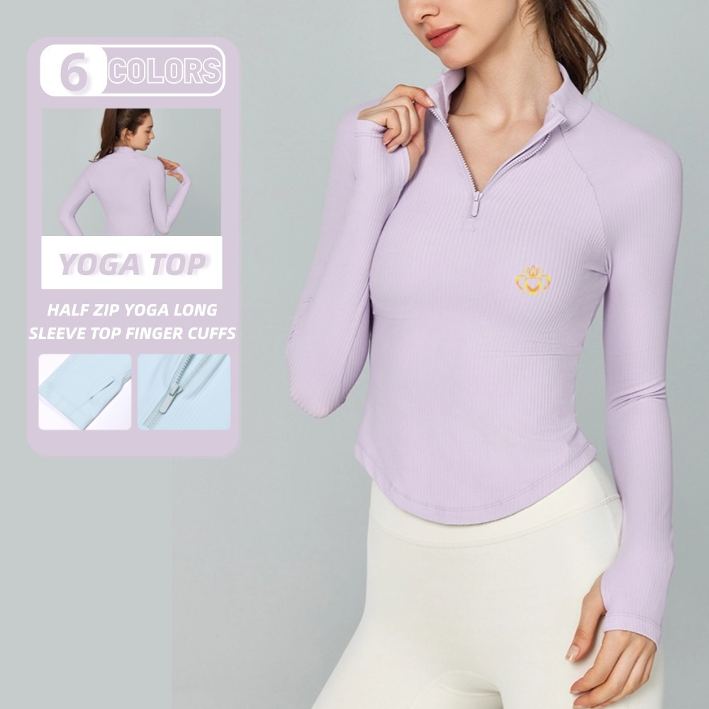 Women's Yoga Clothing Long-Sleeved Stand-Up Collar Half-Zipper Sports Vest Top T-Shirt Quick-Drying Fitness Workout Clothes
