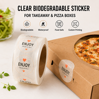Autocollants adhésifs personnalisés transparents biodégradables avec impression couleur pour emballages de boîtes à emporter, étiquettes pour boîtes à pizza à emporter