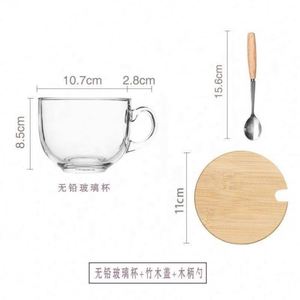 Glass Coffee Mug 15OZ <b>Clear</b> with Bamboo Lids & Spoon Eco-Friendly Custom Logo for Coffee Tea Milk Oats Yoghurt - Product Image 2