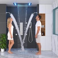 Système de douche thermostatique Homedec avec jet pluie et cascade, douchette à main 2-en-1, 6 jets latéraux, finition nickel brossé