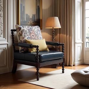 Fauteuil individuel de style vintage à motif floral et perles, capitonné, rétro américain, pour salon - Product Image 1