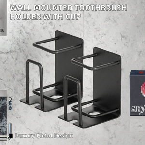 Support mural moderne en métal pour deux brosses à dents avec gobelet et distributeur de dentifrice > pour un usage quotidien - Product Image 2