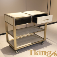 Fournisseur chinois d'articles de buffet Chariot d'hôtel en or Chariot de service de transport de nourriture chaude en acier inoxydable