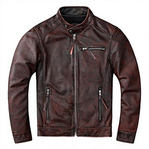 Veste de motard unisexe en cuir véritable et toile, marron, coupe classique, manches longues, imperméable et coupe-vent, avec fermeture éclair, par BS International - Product Image 3