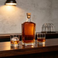 Bouteille à liqueur en verre super clair à facettes avec bouchon en liège pour la production en vrac de projets de distillerie haut de gamme