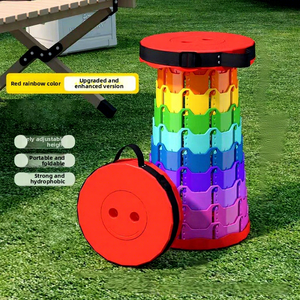 Tabouret pliant rond télescopique arc-en-ciel d'extérieur, portable et réglable, pour file d'attente, voyage, pêche, changement de chaussures XA-232 - Product Image 6
