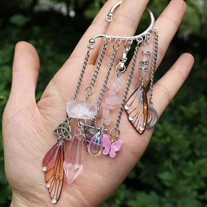 Orecchini di cristallo naturale con <span class=keywords><strong>pietra</strong></span> di ghiaia e <span class=keywords><strong>pietra</strong></span> con ali di <span class=keywords><strong>sole</strong></span> e luna ornare orecchini di cristallo magico da strega per regalo - Product Image 4